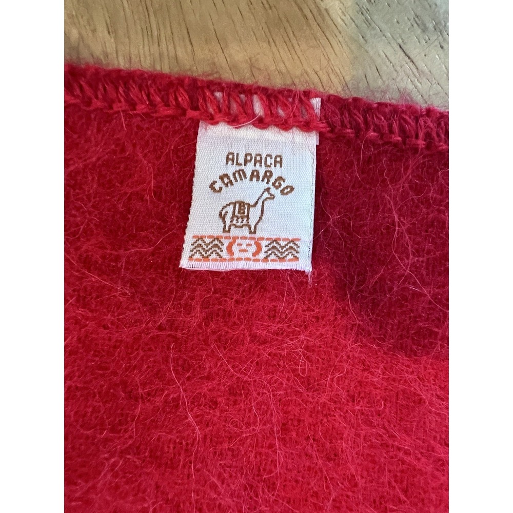Alpaca Camargo Red Alpaca Wool Blend Scarf Embroidered Made in Peru Fringe Soft - Picture 3 of 4